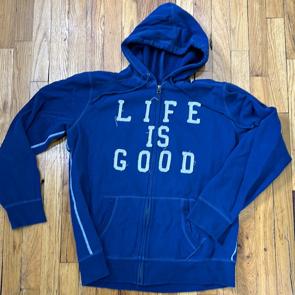 Life is Good zip front appliqué logo zip hoodie